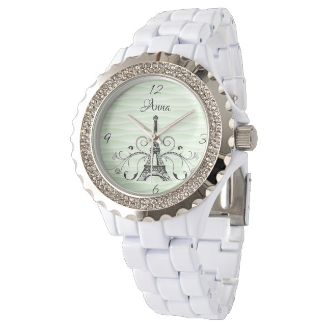 Green Eiffel Tower Blühe Watch Armbanduhr (Schrägansicht)