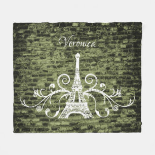 Green Eiffel Tower Grunge Fleece Blanket