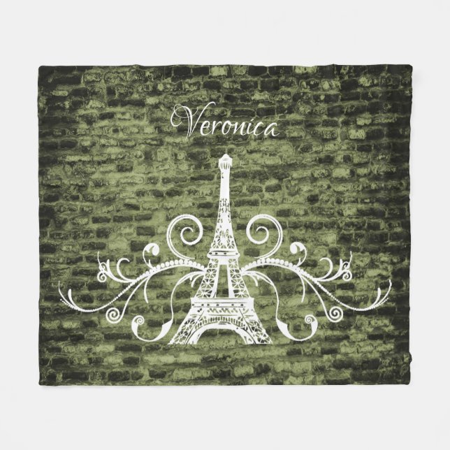 Green Eiffel Tower Grunge Fleece Blanket (Vorderseite (Horizontal))