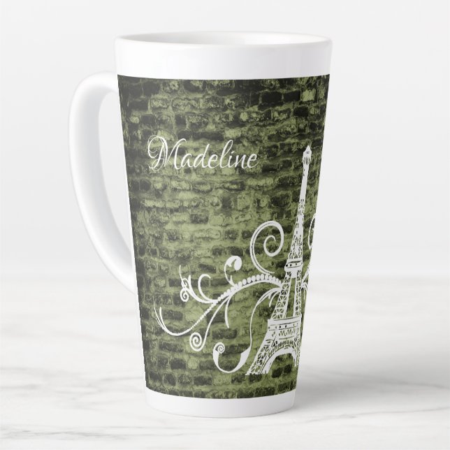 Green Eiffel Tower Grunge Latte Tasse (Linke Ecke)