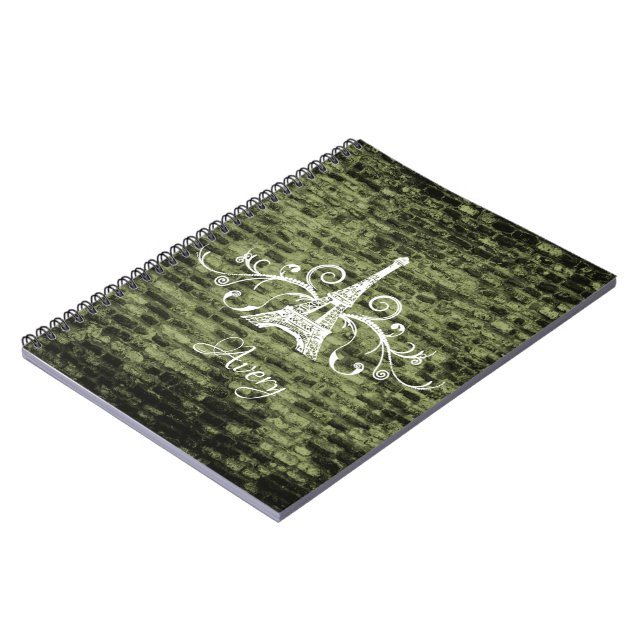 Green Eiffel Tower Grunge Notebook Notizblock (Linke Seite)