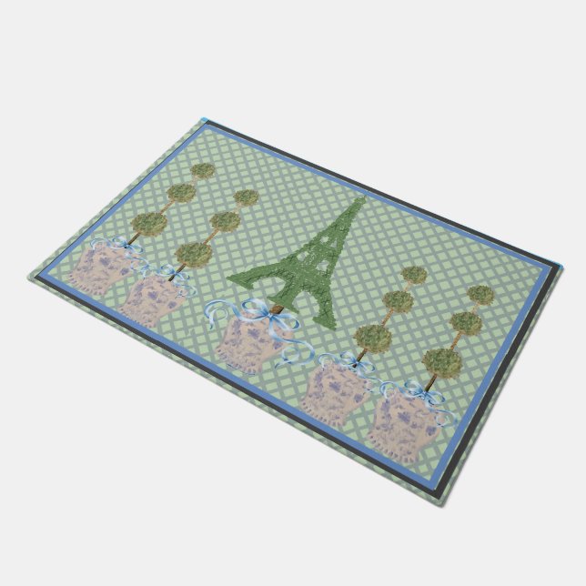 Green Eiffel Tower Topiary Ginger Jars Doormat Fußmatte (Schrägansicht)