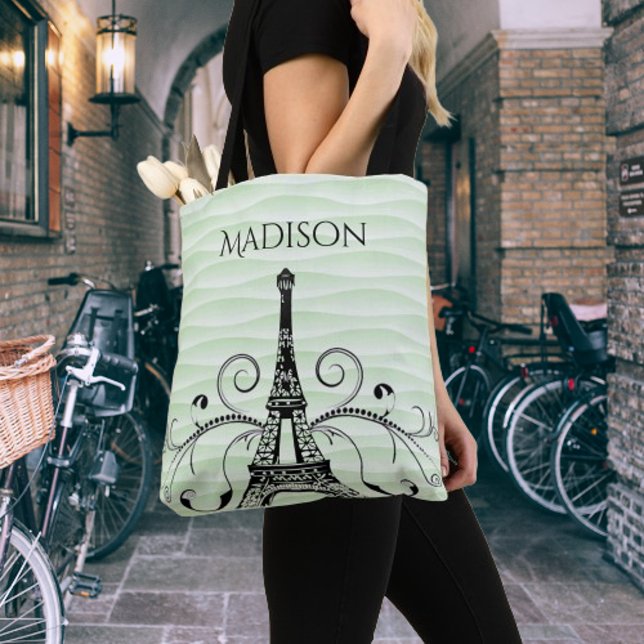 Green Eiffelturm Blüh Tote Bag Tasche (Green Eiffel Tower Flourish Tote Bag)
