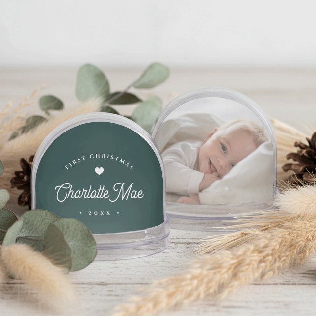Green | Einfach & Sweet First Christmas Baby Foto Schneekugeln (Von Creator hochgeladen)