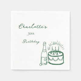 GREEN, einfache Hand Drawn 30. Geburtstag Serviette