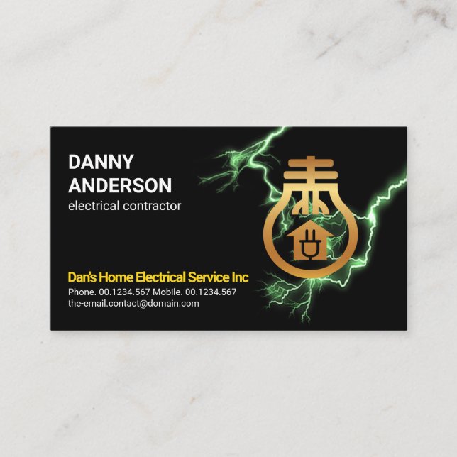 Green Electric Lightning Gold Bulb Electrician Visitenkarte (Vorderseite)