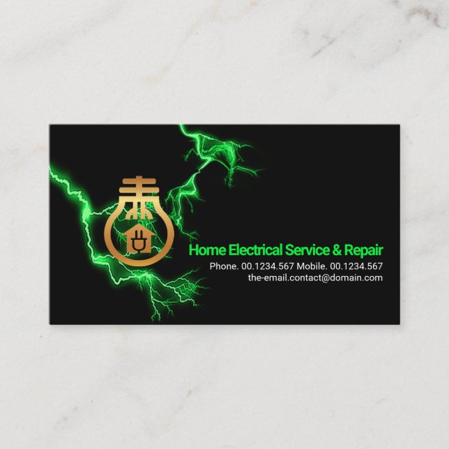 Green Electric Lightning Striking Gold Zuhause Bul Visitenkarte (Vorderseite)