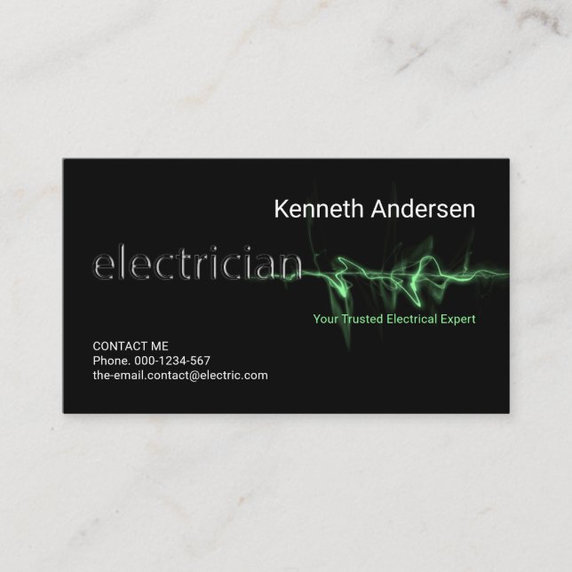 Green Electrical Lightning Strike Electrician Visitenkarte (Vorderseite)