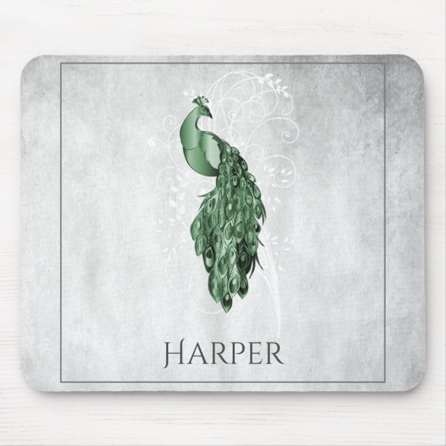 Green Elegance Peacock Personalisiert Mouse Pad Mousepad (Vorne)