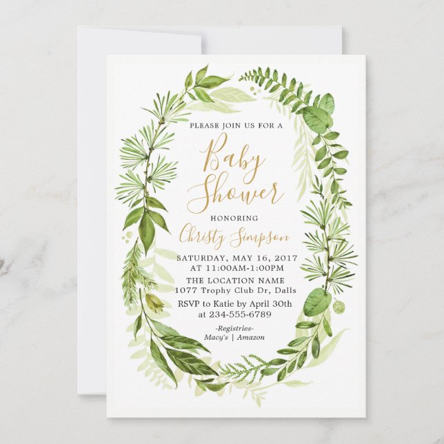 Green Elegant Baby shower Invitation Cartes (Devant)