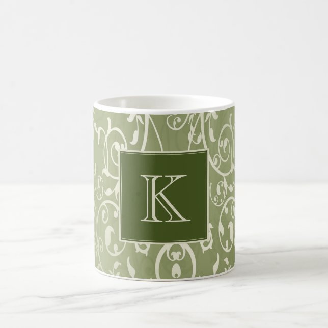 Green Elegant Blühe Monogram-Tasse Kaffeetasse (Mittel)