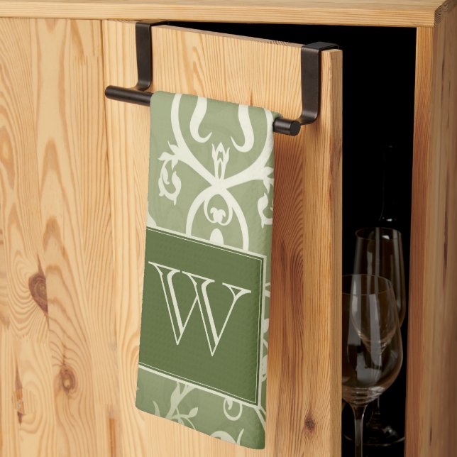 Green Elegant Blühe Monogramm Handtuch (Drittel gefaltet)
