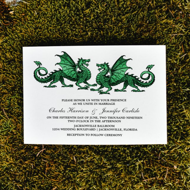 Green Elegant Dragon Wedding Invite Einladung (Green Elegant Dragons Wedding Invite)