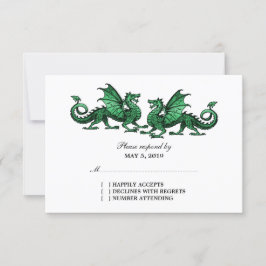 Green Elegant Dragons Wedding Response Card RSVP Karte