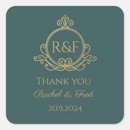 Green Elegant Golden Calligraphy Wedding Danke Quadratischer Aufkleber