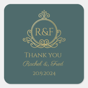 Green Elegant Golden Calligraphy Wedding Danke Quadratischer Aufkleber