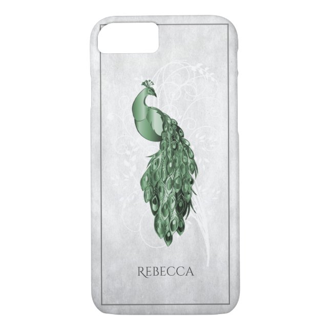 Green Elegant Peacock Personalisiert Case-Mate iPhone Hülle (Rückseite)