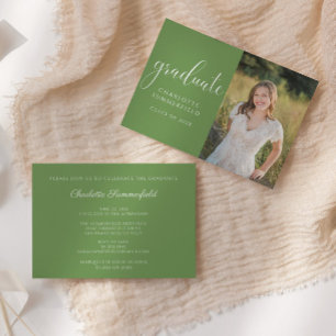 Green Elegant Script Graduation Photo   Invitation