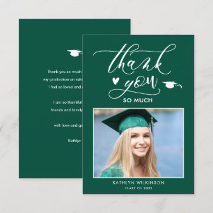 Green Elegant Script Minimalistisch Foto Abschluss Dankeskarte