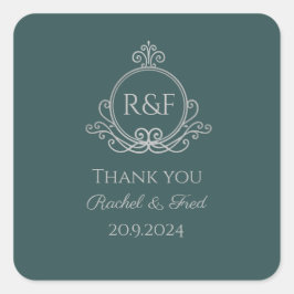 Green Elegant Silver Calligraphy Wedding Danke Quadratischer Aufkleber