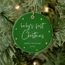 Green Elegant Star Foto Baby's First Christmas Keramik Ornament