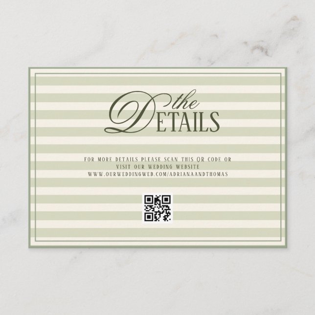 Green Elegant Timeless Wedding QR code Details Begleitkarte (Vorderseite)
