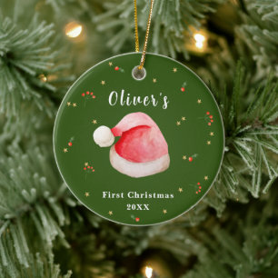 Green Elegant Weihnachtsmannmütze Baby's First Chr Keramik Ornament