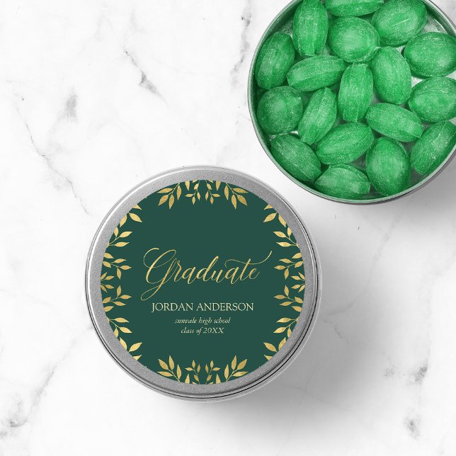 Green Elegante Imitate Gold Blätter Graduate Runder Aufkleber (Von Creator hochgeladen)