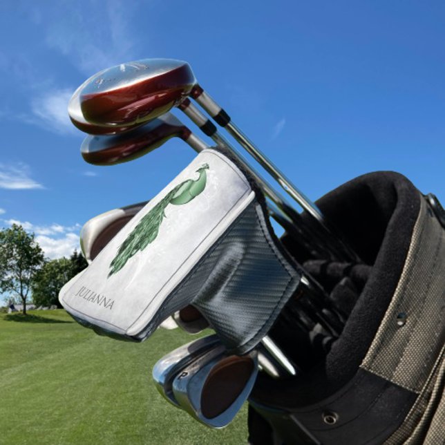 Green Elegante Peacock Golf Head Cover Golf Headcover (Green Elegant Peacock Personalized Golf Head Cover)