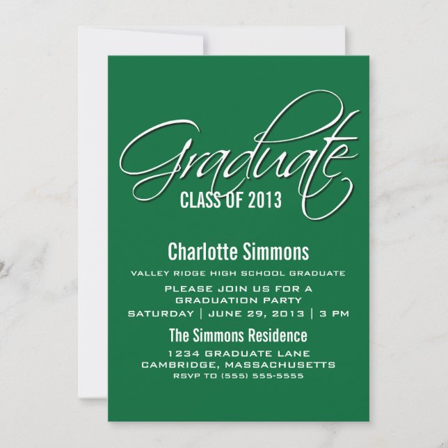 Green Elegante Script Abschluss laden ein Einladung (Vorderseite)