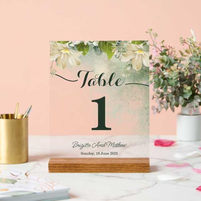 Green Elegante Wedding Tischnummer Card Acrylschild (Hochzeit)