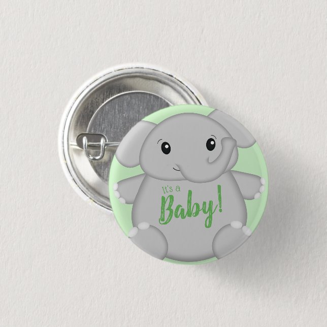 Green Elephant Baby Dusche Button (Vorne & Hinten)