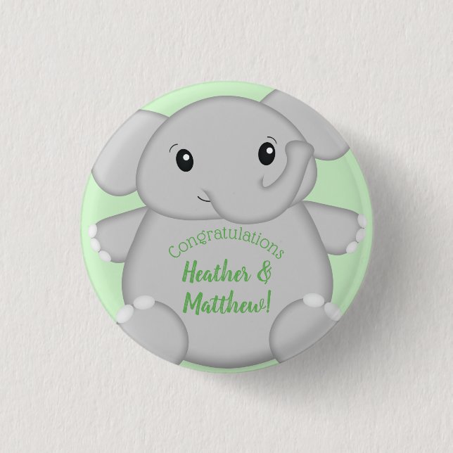 Green Elephant Baby Dusche Button (Vorderseite)