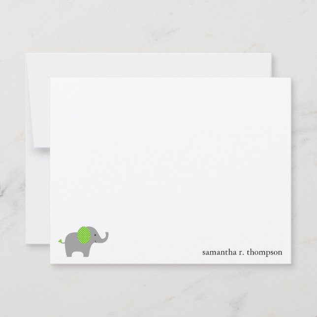 Green Elephant Baby Dusche Danke Note Card Mitteilungskarte (Vorderseite)