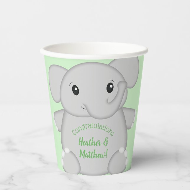 Green Elephant Baby Dusche Pappbecher (Vorderseite)