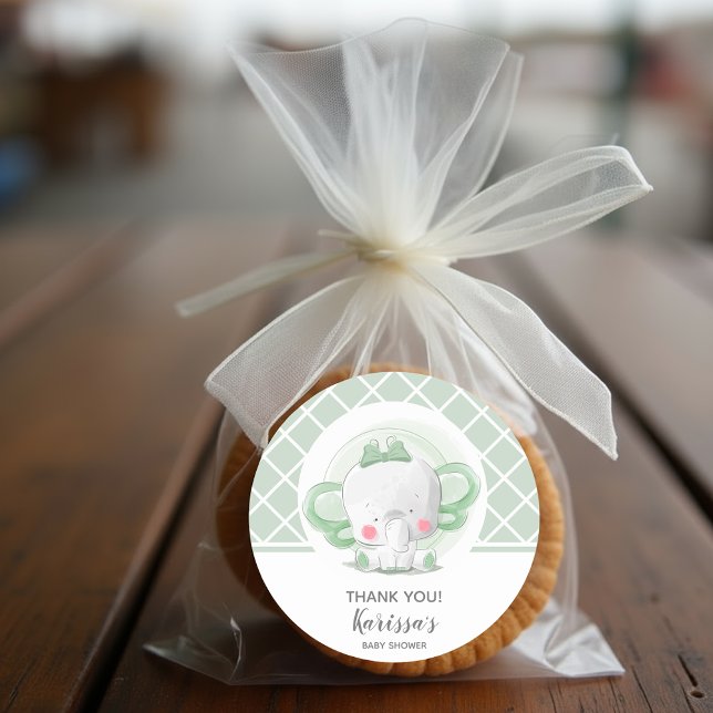 Green Elephant Unisex Baby Dusche Runder Aufkleber (Green Elephant Unisex Baby Shower Stickers)