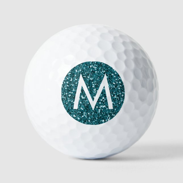 Green Emerald Aquamarin Glitzer Modern Initial Mon Golfball (Vorderseite)