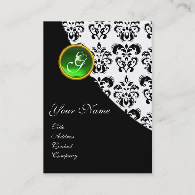 GREEN EMERALD DAMASK MONOGRAM VISITENKARTE (Vorderseite)
