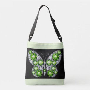 Green Emerald und Diamond Butterfly Kristall Tragetaschen Mit Langen Trägern