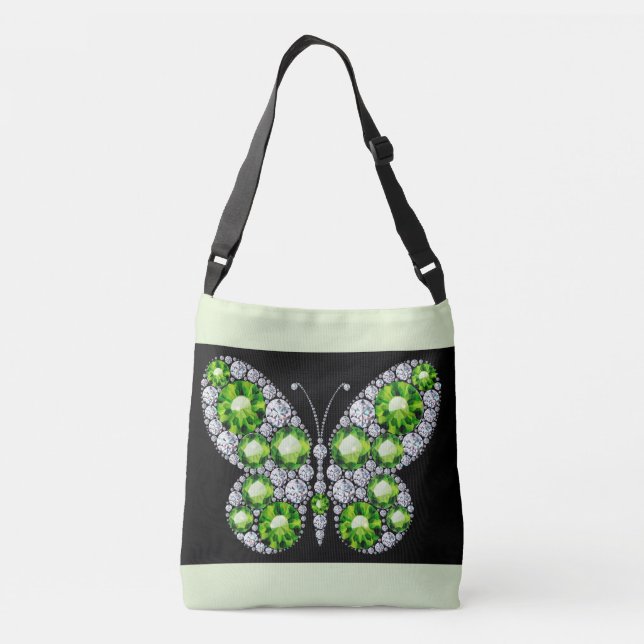 Green Emerald und Diamond Butterfly Kristall Tragetaschen Mit Langen Trägern (Rückseite)