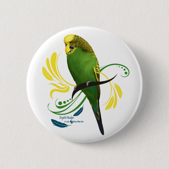 Green English Budgie Button (Vorderseite)
