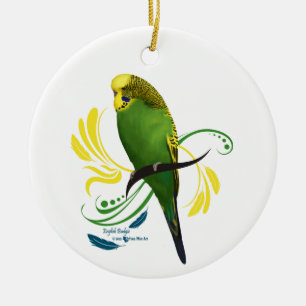 Green English Budgie Keramik Ornament