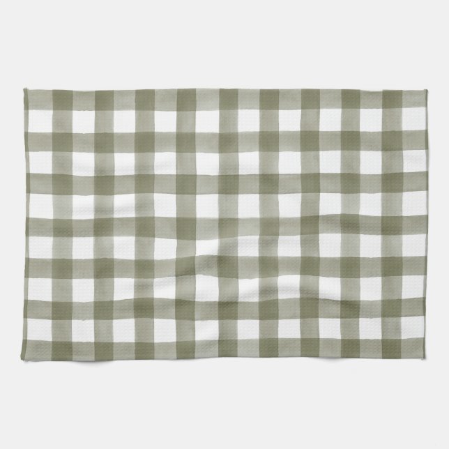 Green English Country Karo Kariert Küche Handtuch (Horizontal)