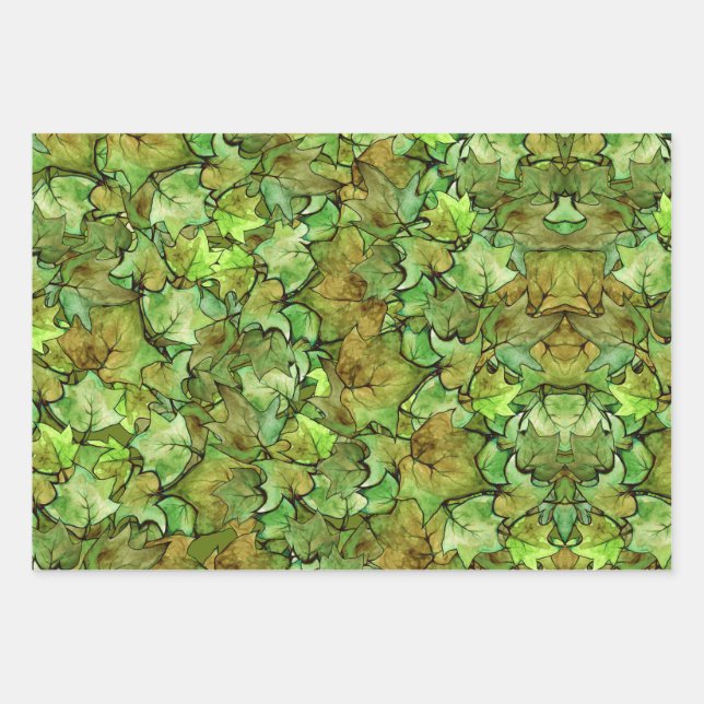 Green English Ivy Nature Watercolor Pattern Geschenkpapier Set (Vorderseite)