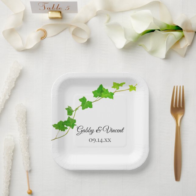 Green English Ivy Vine Foliage Wedding Pappteller (Hochzeit)