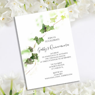 Green English Ivy Vine Watercolor Quinceanera Einladung
