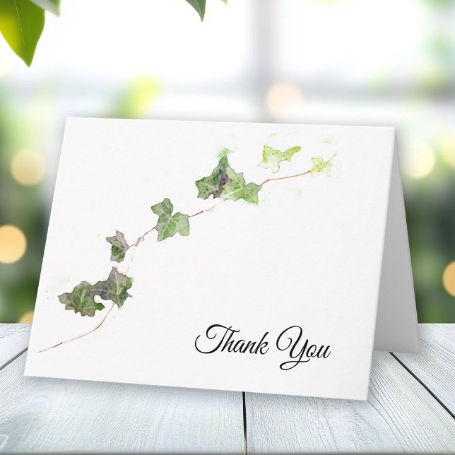 Green English Ivy Vine Watercolor Vielen Dank Dankeskarte (Von Creator hochgeladen)