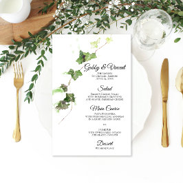Green English Ivy Vine Watercolor Wedding Menu Flyer