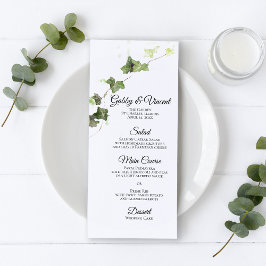 Green English Ivy Vine Watercolor Wedding Menu Menükarte