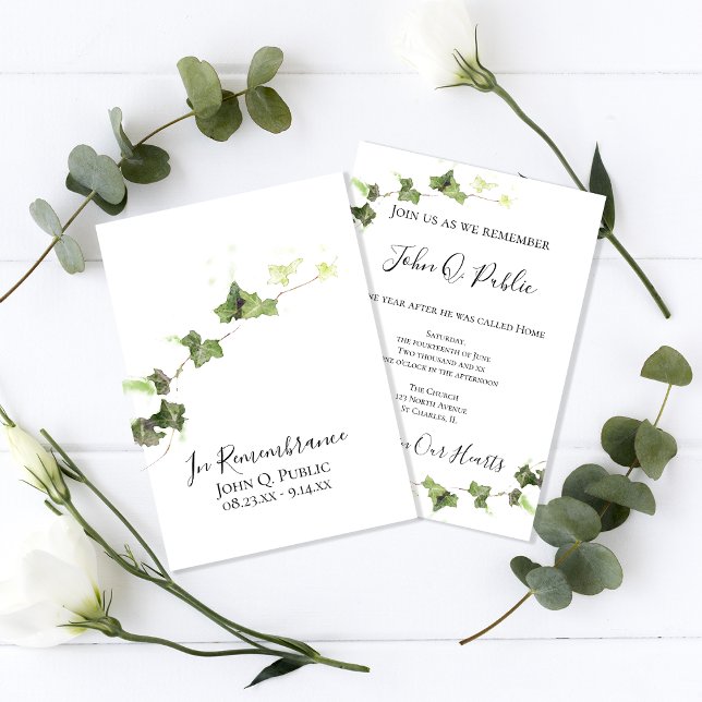 Green English Ivy Watercolor Toath Anniversary Einladung (Von Creator hochgeladen)